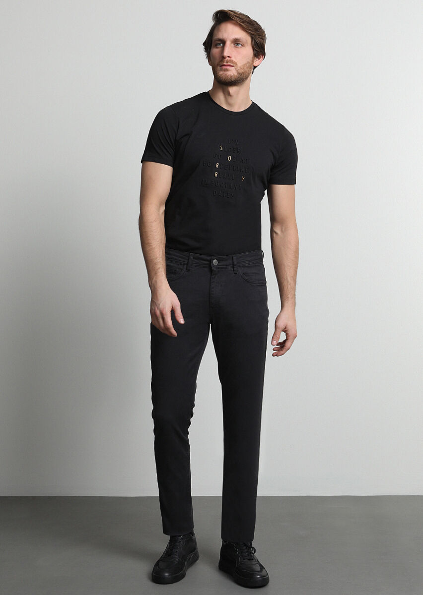 Antrasit Düz Dokuma Slim Fit Casual Pamuk Karışımlı Pantolon - 1