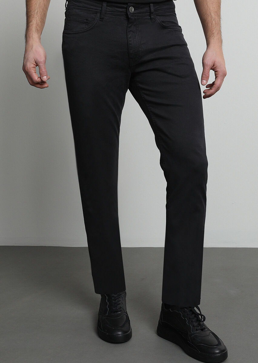 Antrasit Düz Dokuma Slim Fit Casual Pamuk Karışımlı Pantolon - 3
