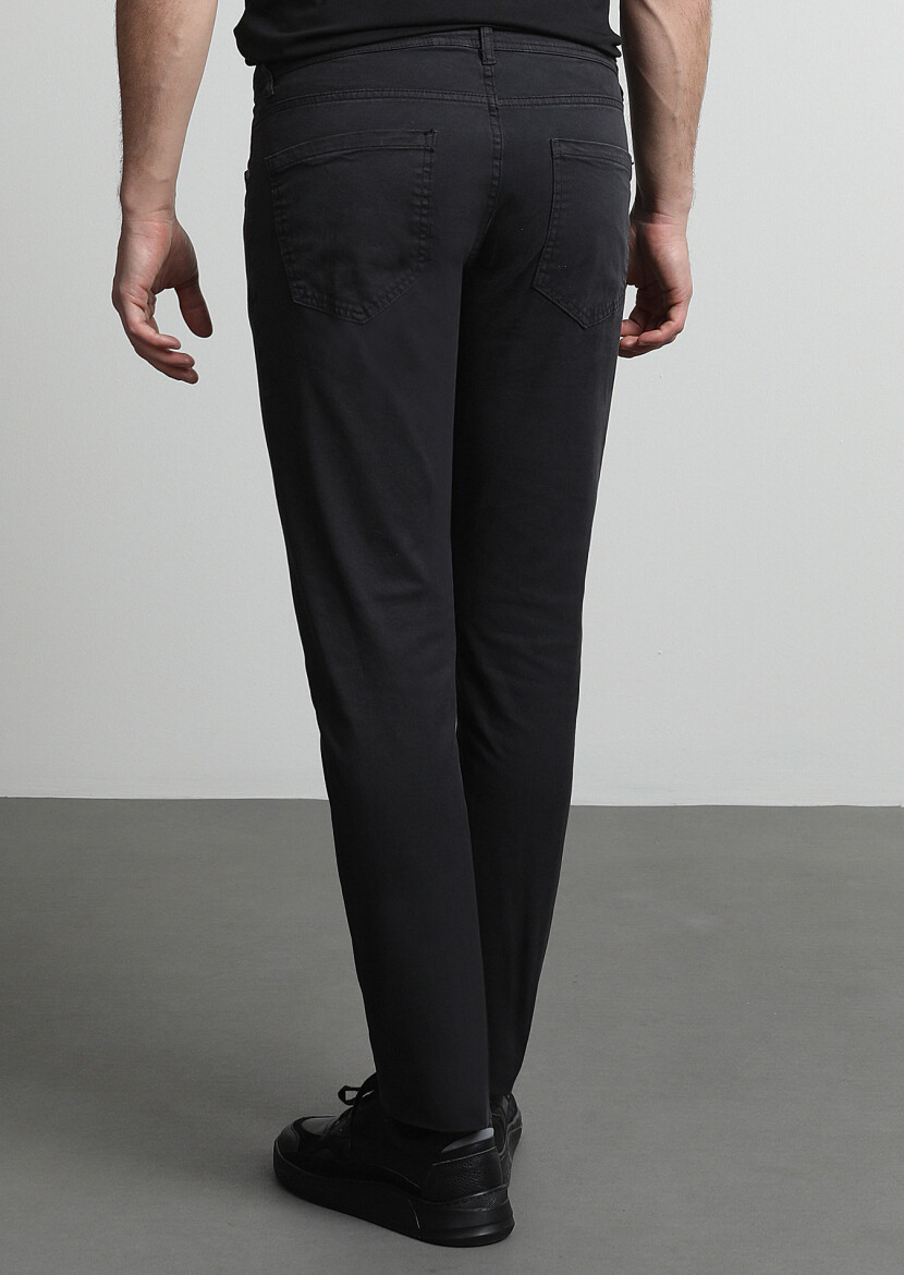 Antrasit Düz Dokuma Slim Fit Casual Pamuk Karışımlı Pantolon - 4