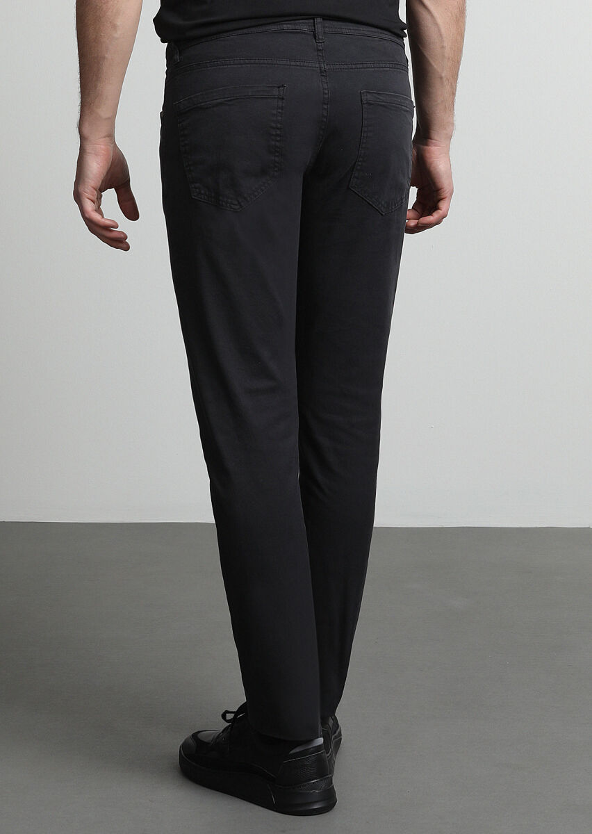 Antrasit Düz Dokuma Slim Fit Casual Pamuk Karışımlı Pantolon - 4