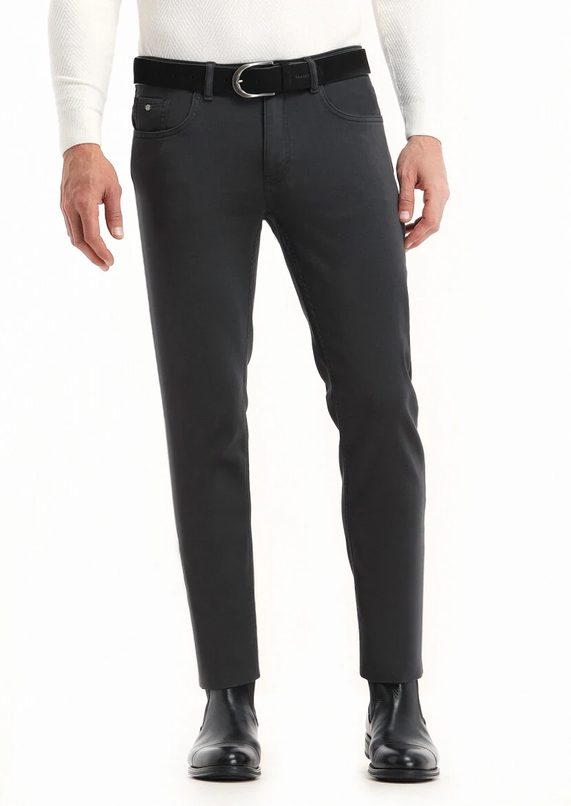 Antrasit Düz Dokuma Slim Fit Casual Pamuk Karışımlı Pantolon 