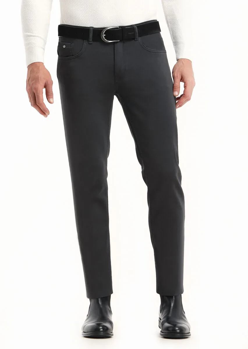 Antrasit Düz Dokuma Slim Fit Casual Pamuk Karışımlı Pantolon - 2