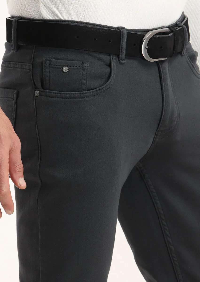 Antrasit Düz Dokuma Slim Fit Casual Pamuk Karışımlı Pantolon - 3