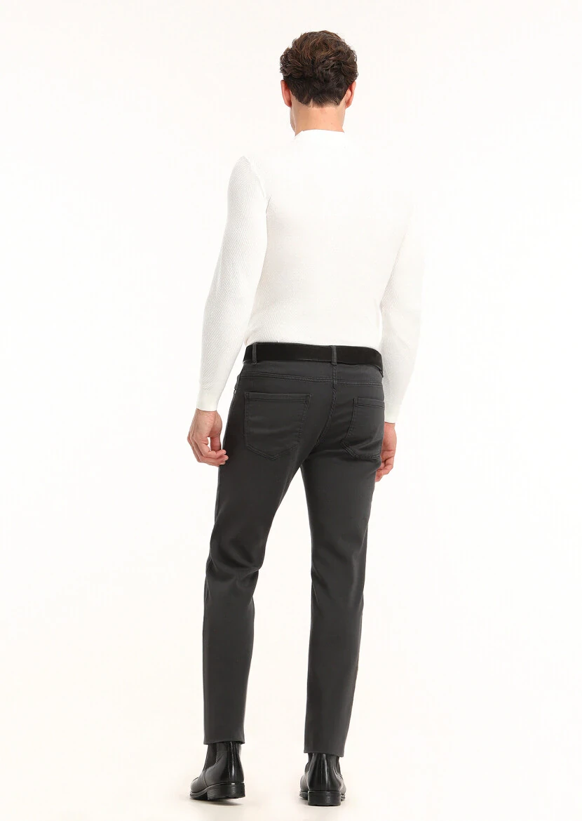 Antrasit Düz Dokuma Slim Fit Casual Pamuk Karışımlı Pantolon - 4