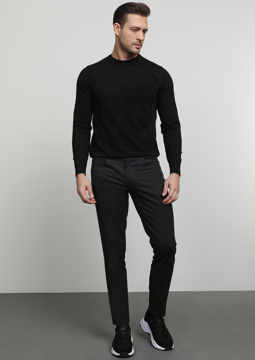 Antrasit Düz Dokuma Slim Fit Casual Pantolon - 1