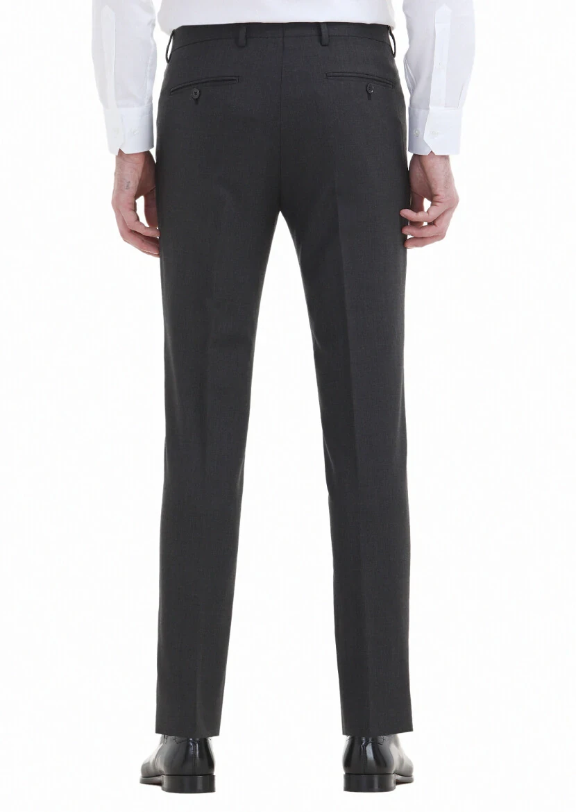 Antrasit Düz Kumaş Modern Fit Klasik Yün Karışımlı Pantolon - 4