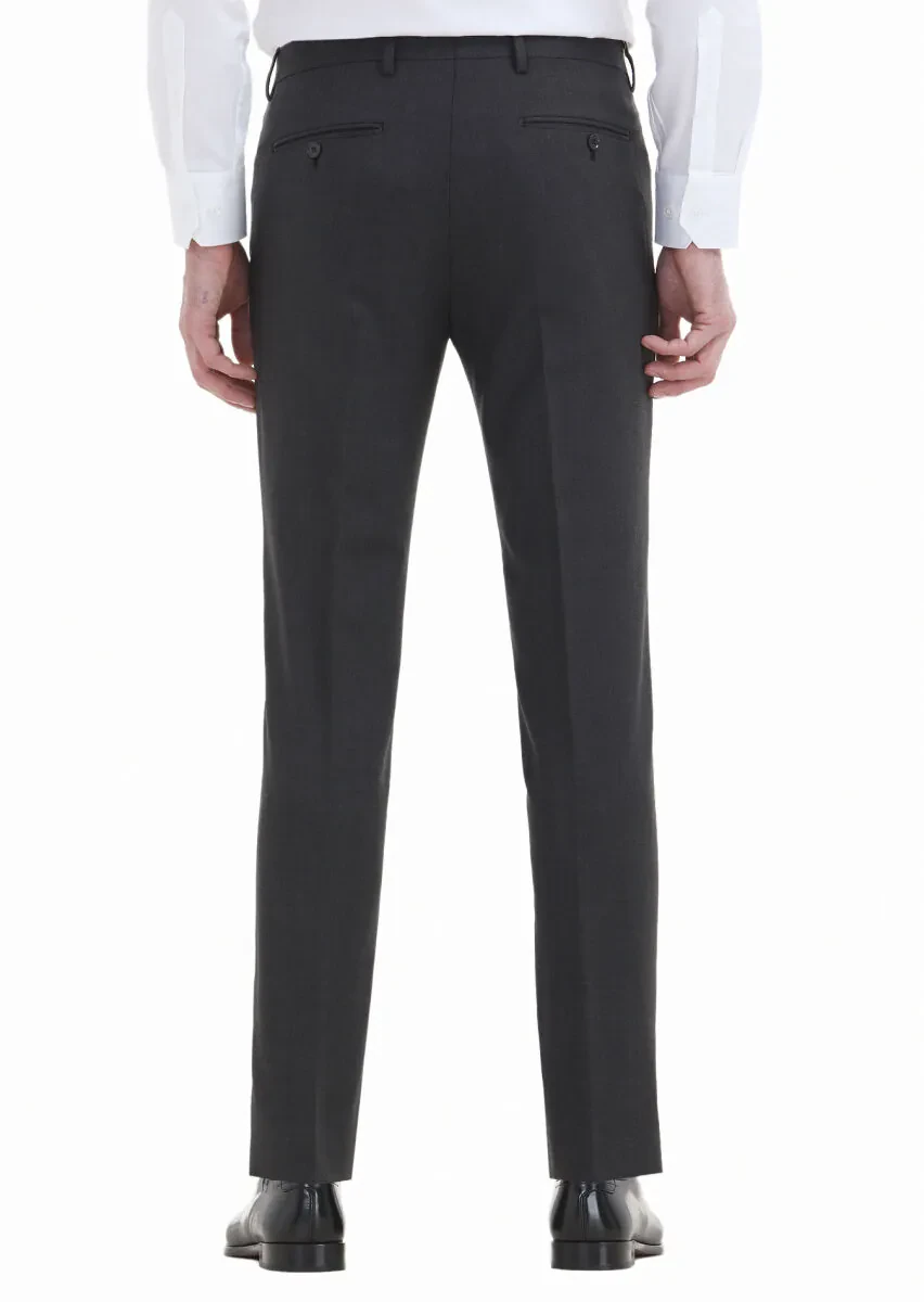 Antrasit Düz Kumaş Modern Fit Klasik Yün Karışımlı Pantolon - 4
