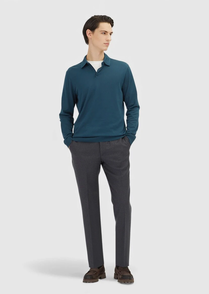 Antrasit Düz Kumaş Regular Fit Klasik %100 Yün Pantolon - 1