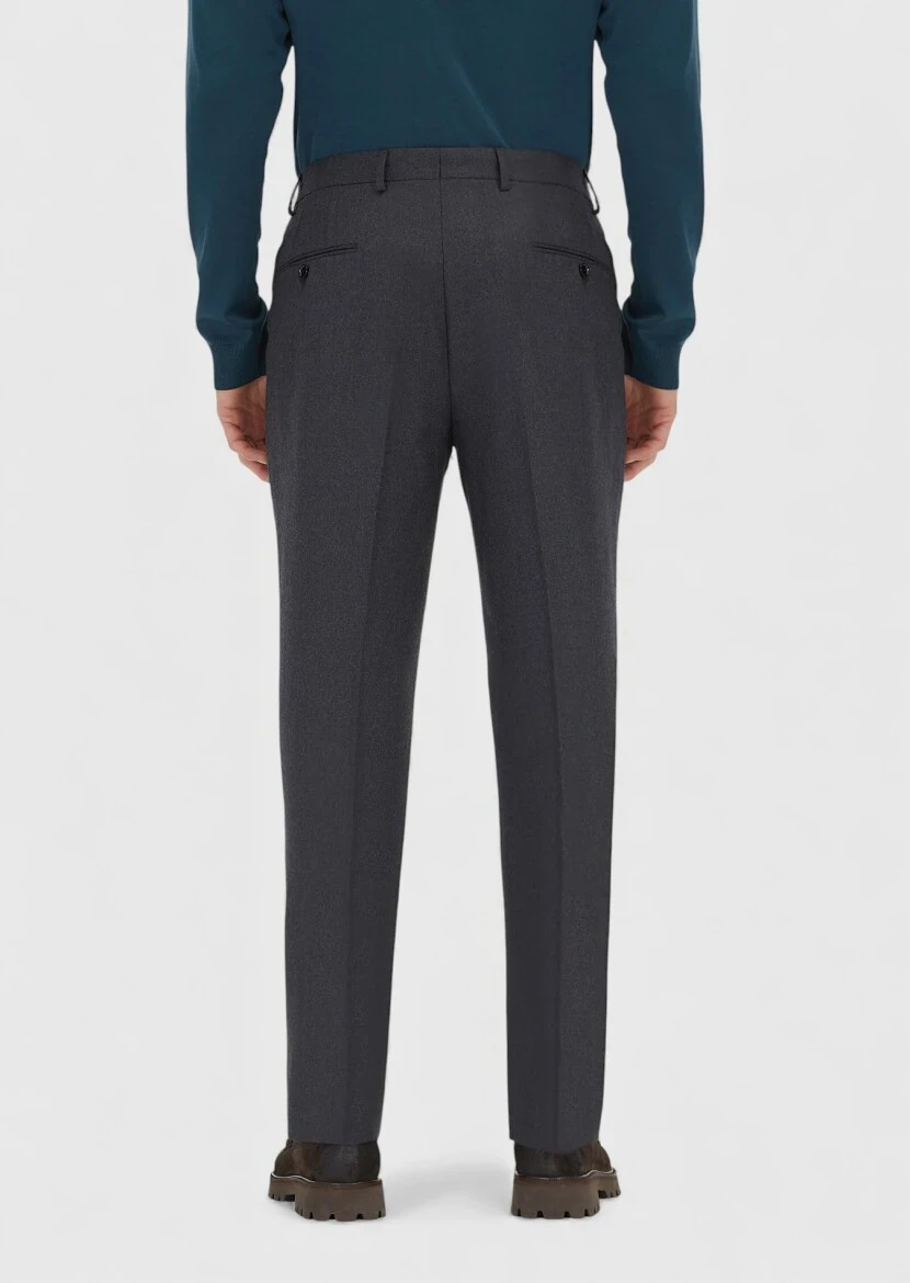 Antrasit Düz Kumaş Regular Fit Klasik %100 Yün Pantolon - 4