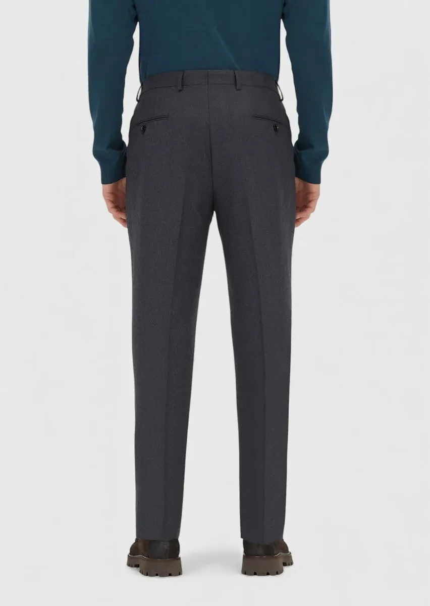 Antrasit Düz Kumaş Regular Fit Klasik %100 Yün Pantolon - 4