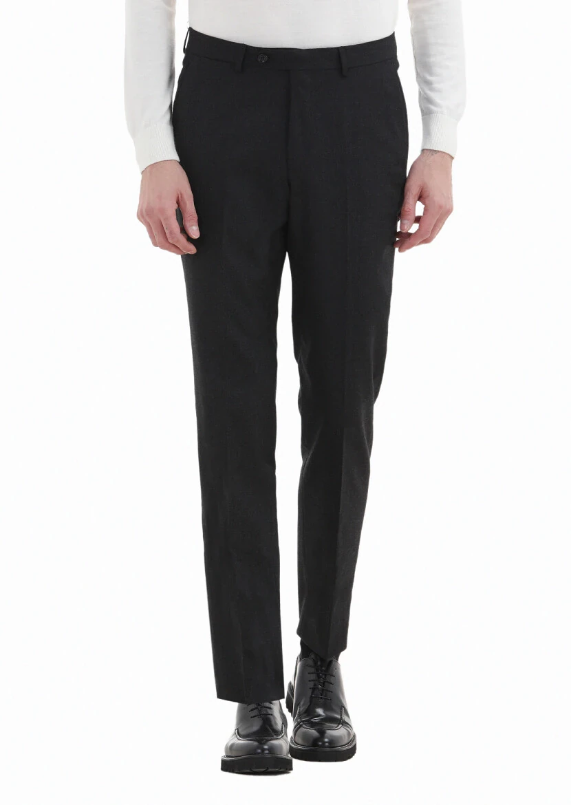 Antrasit Düz Kumaş Regular Fit Klasik Yün Karışımlı Pantolon 