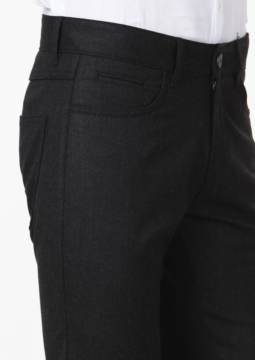 Antrasit Düz Kumaş Slim Fit Casual Yün Karışımlı Pantolon - 3