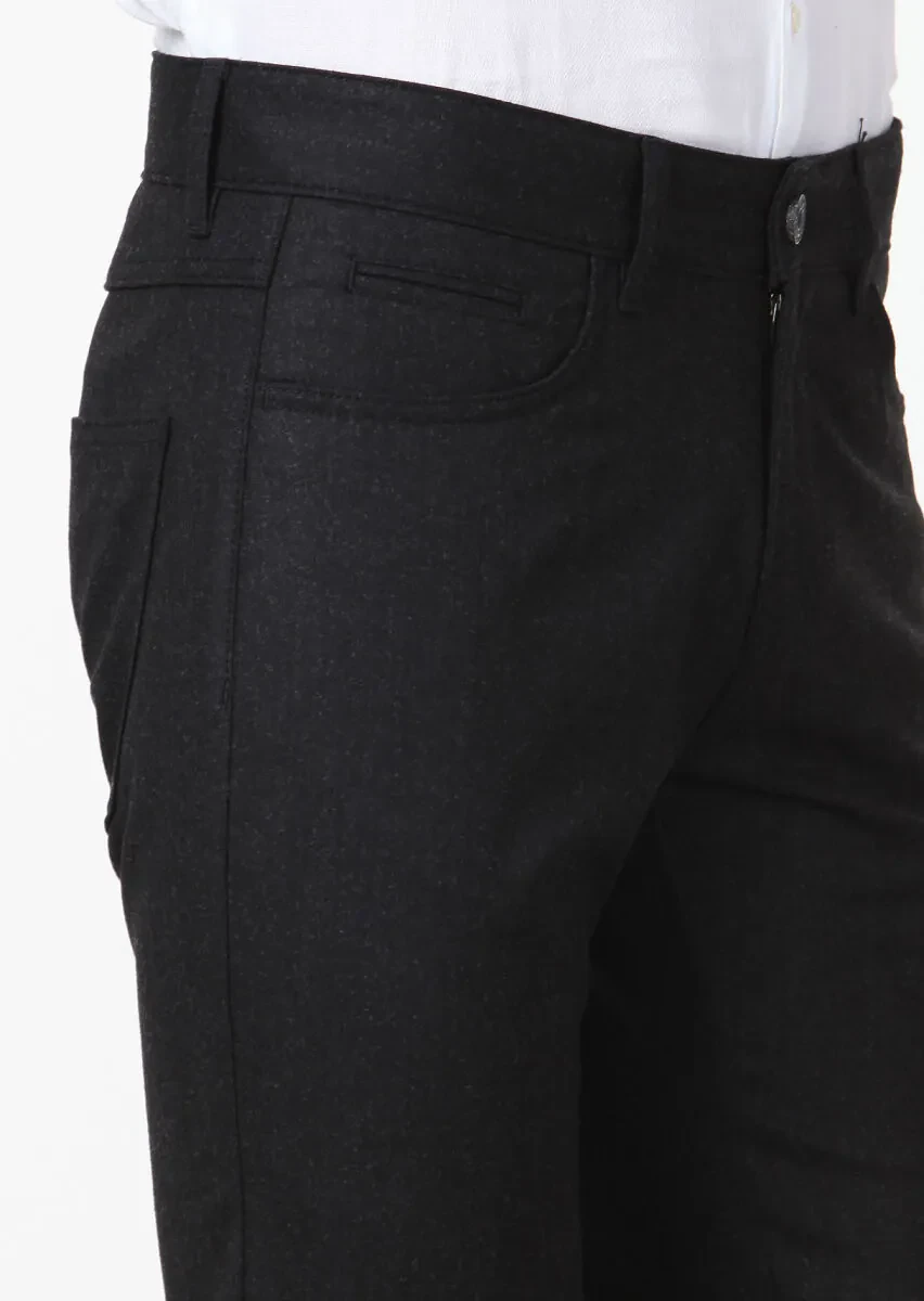 Antrasit Düz Kumaş Slim Fit Casual Yün Karışımlı Pantolon - 3