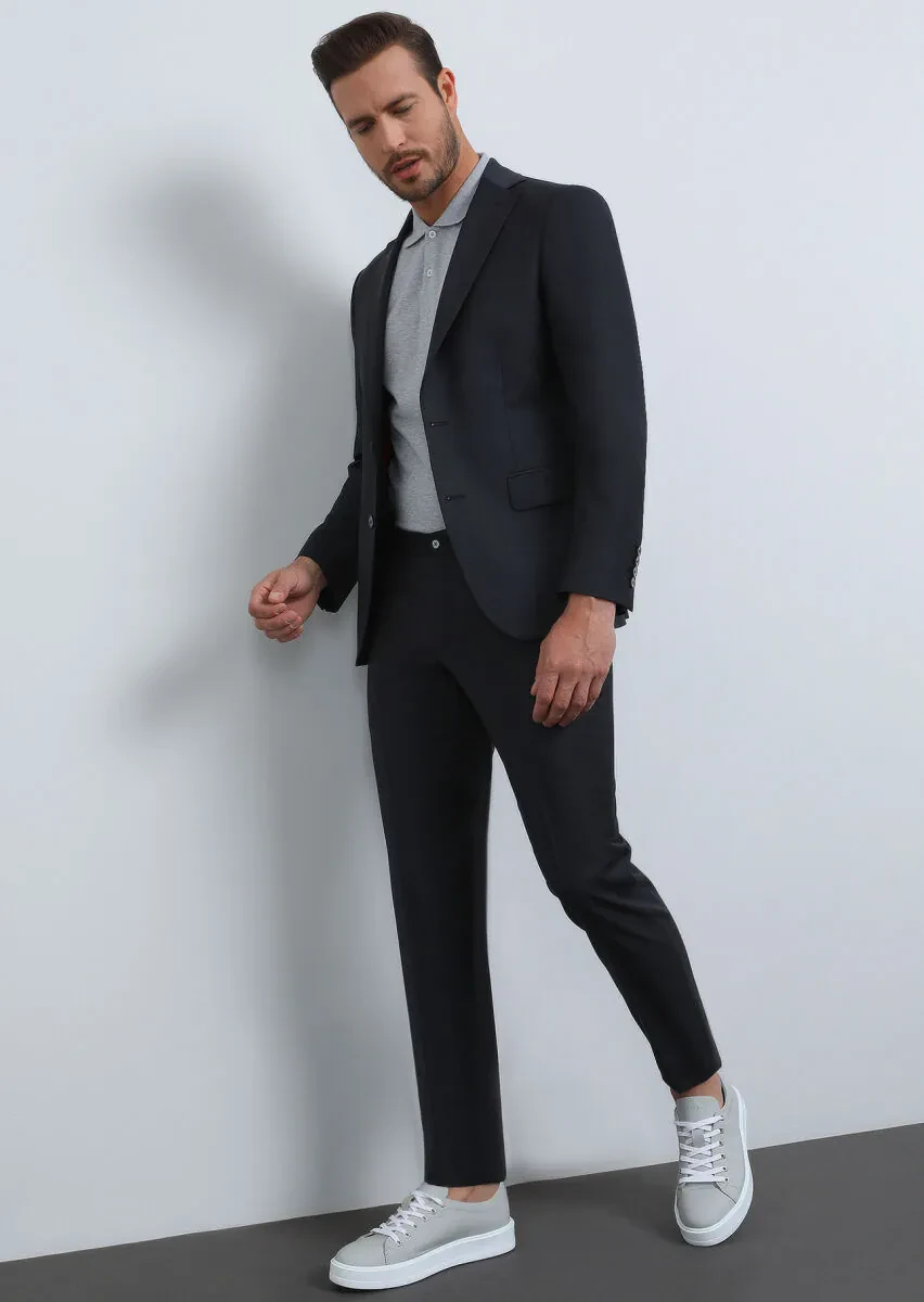 Antrasit Düz Modern Fit %100 Yün Takım Elbise - 1