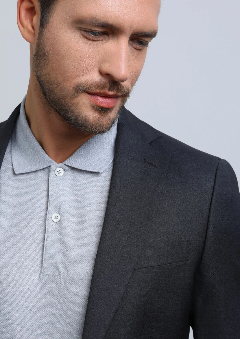 Antrasit Düz Modern Fit %100 Yün Takım Elbise - 2