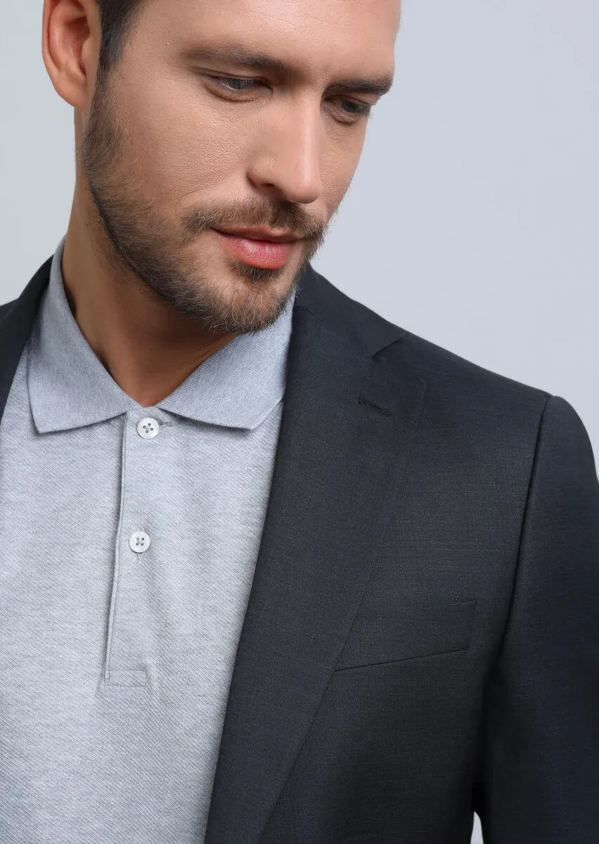 Antrasit Düz Modern Fit %100 Yün Takım Elbise - 2