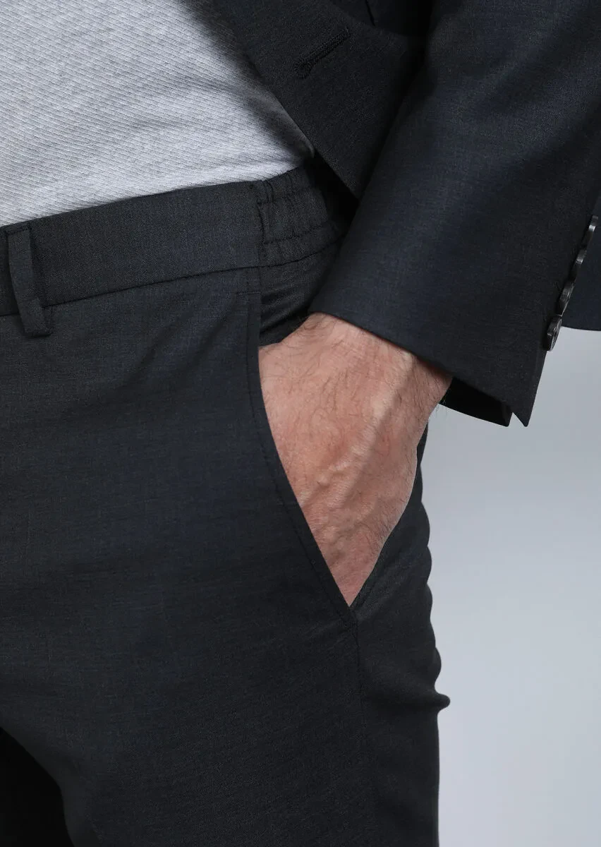 Antrasit Düz Modern Fit %100 Yün Takım Elbise - 3