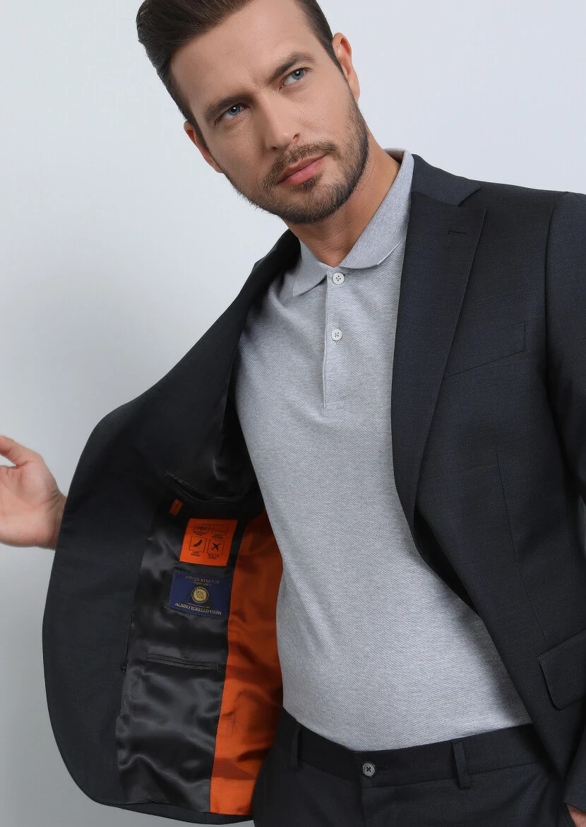 Antrasit Düz Modern Fit %100 Yün Takım Elbise - 4