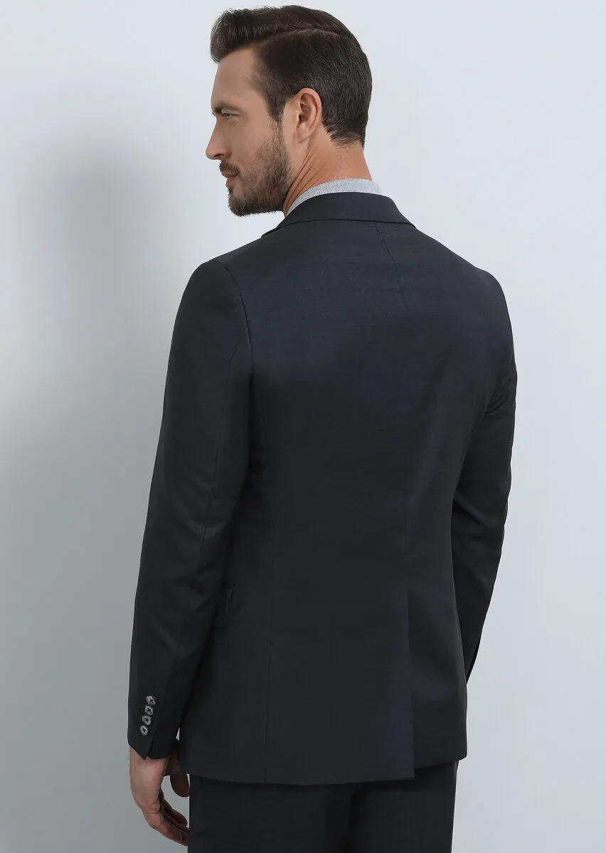 Antrasit Düz Modern Fit %100 Yün Takım Elbise - 5