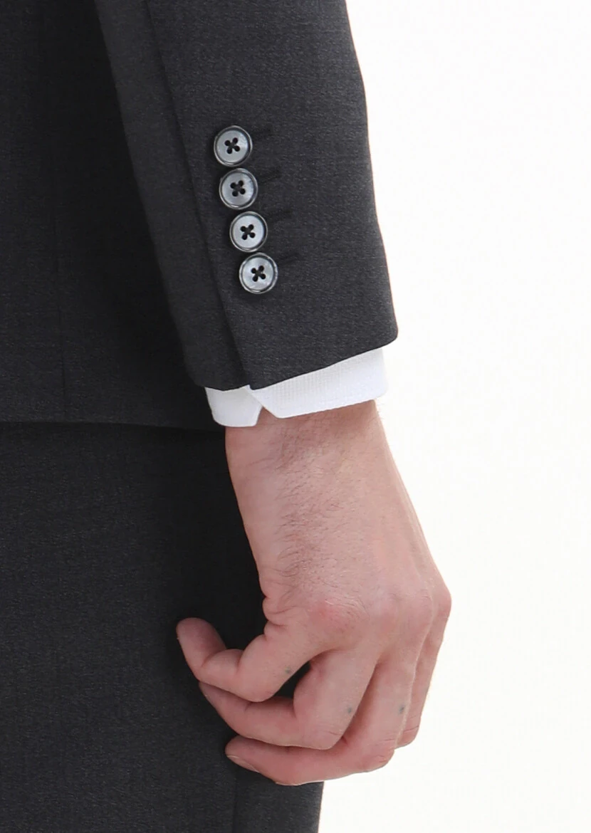 Antrasit Düz Modern Fit Yün Karışımlı Takım Elbise - 4