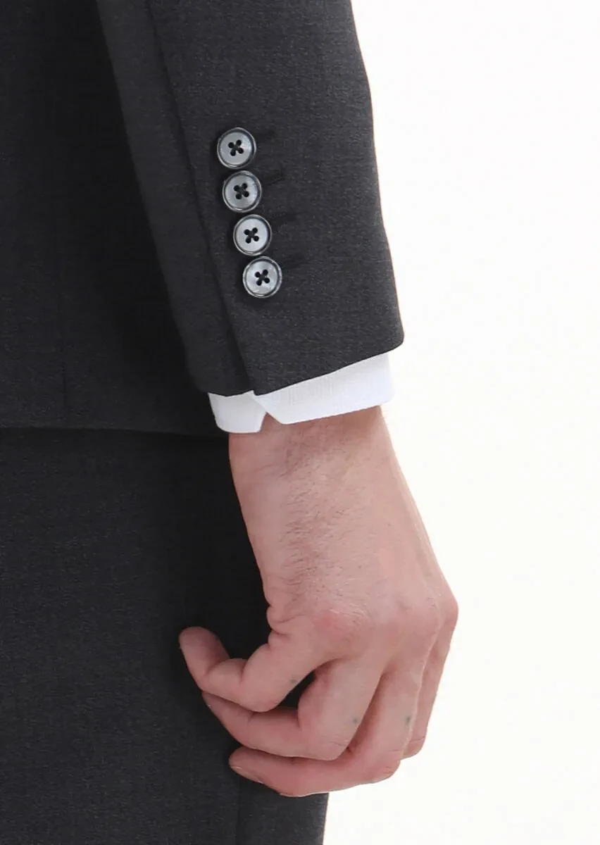 Antrasit Düz Modern Fit Yün Karışımlı Takım Elbise - 4