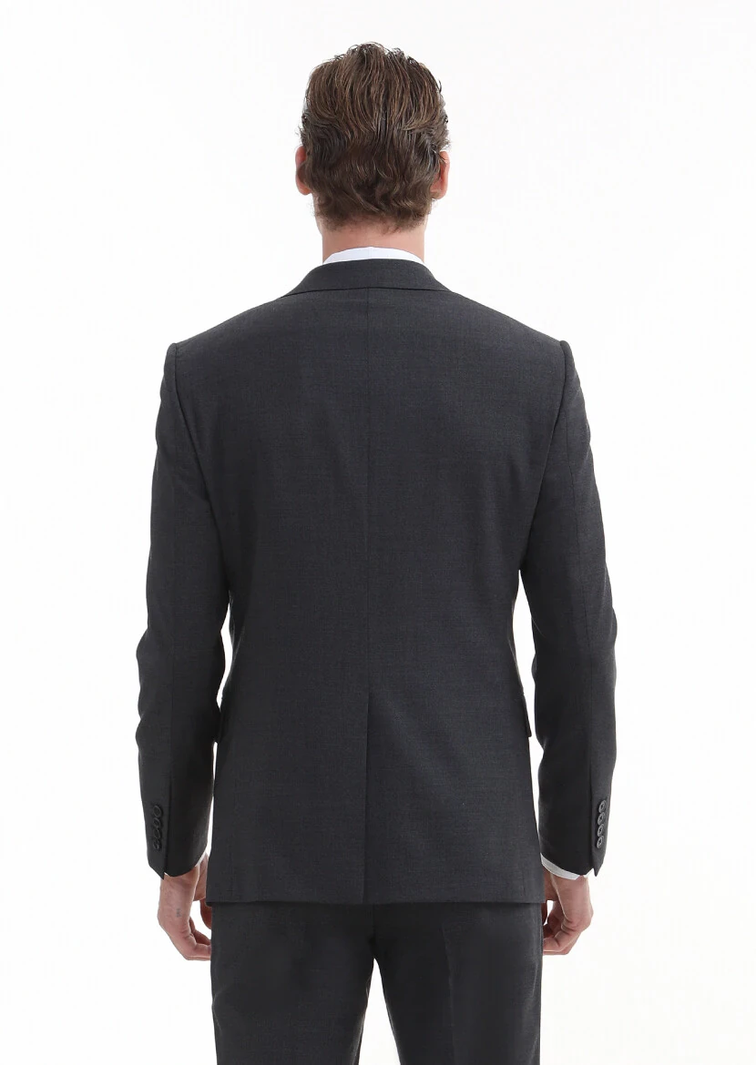 Antrasit Düz Modern Fit Yün Karışımlı Takım Elbise - 5