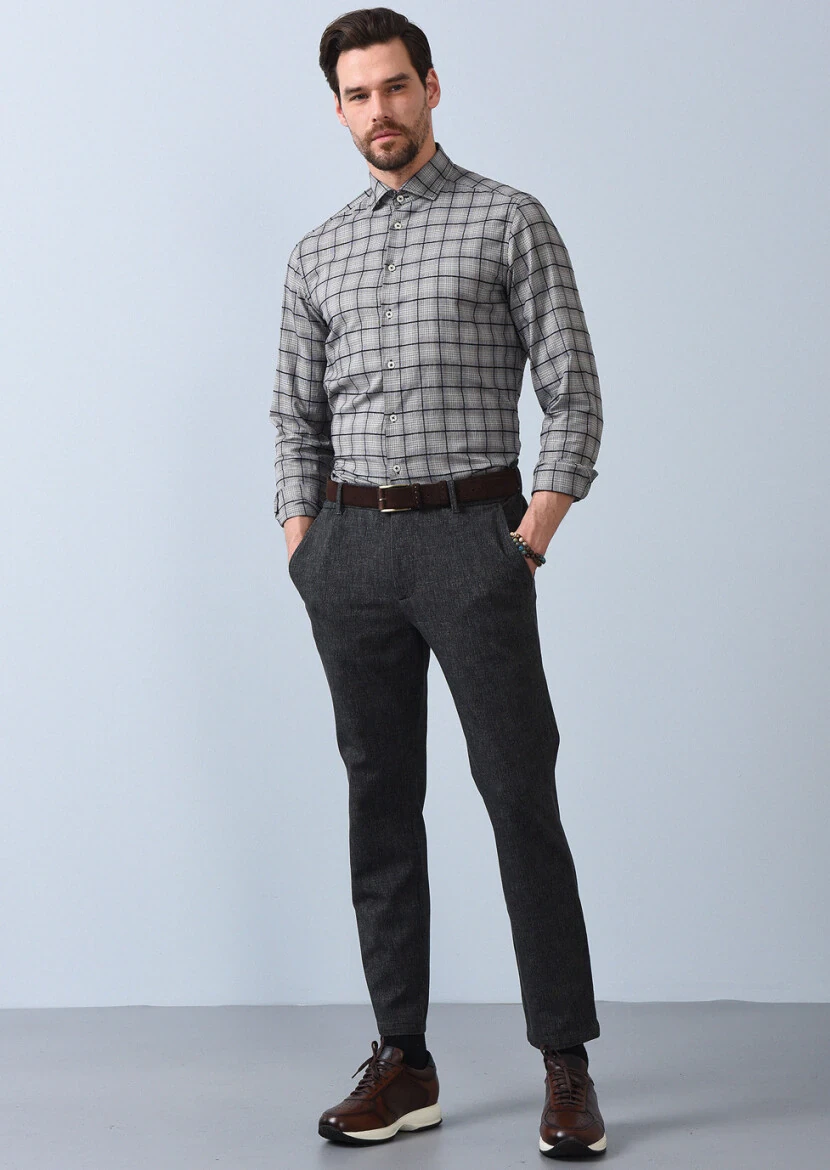 Antrasit Düz Örme Jogging Fit Casual Pamuk Karışımlı Pantolon - 1