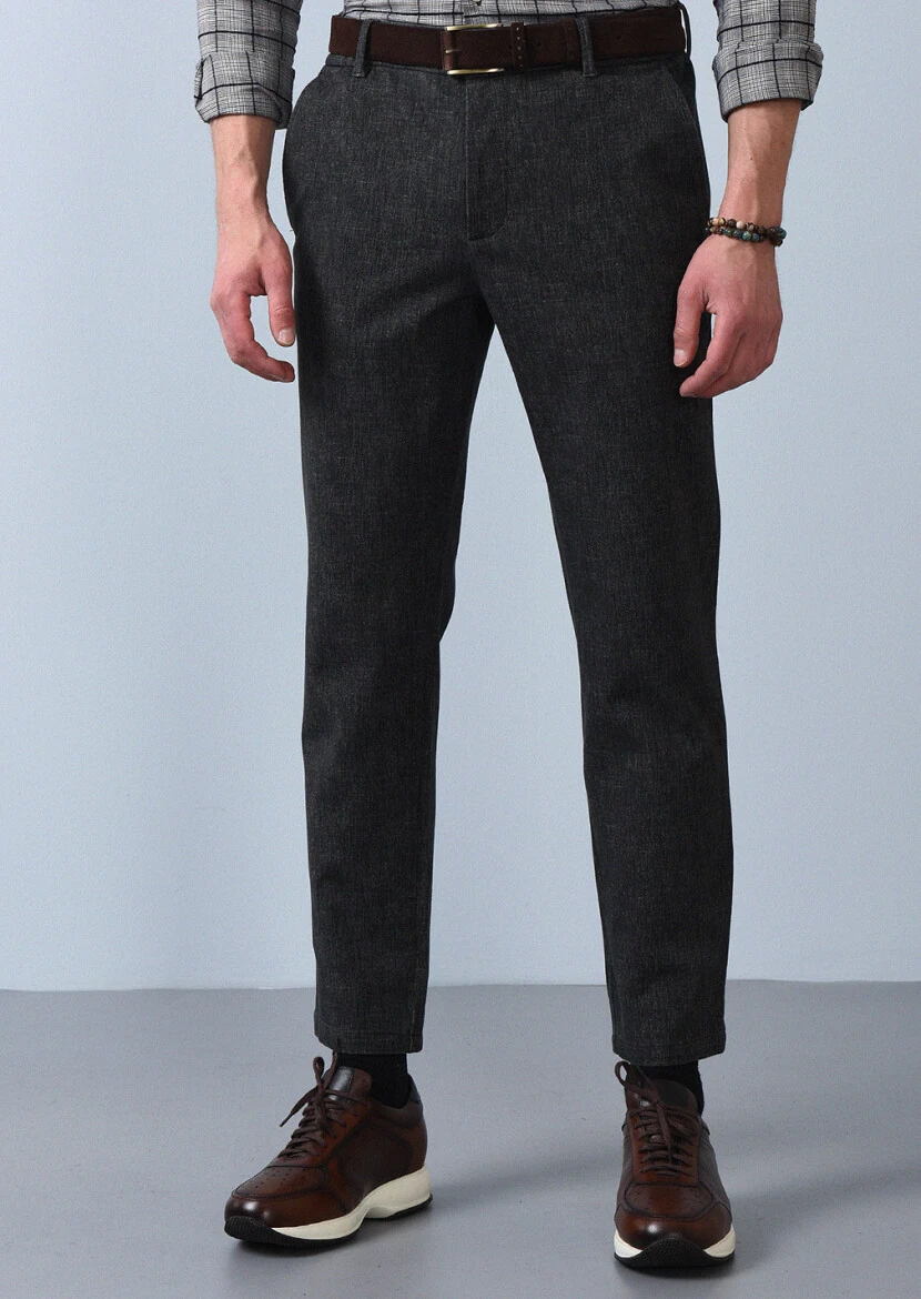 Antrasit Düz Örme Jogging Fit Casual Pamuk Karışımlı Pantolon - 2