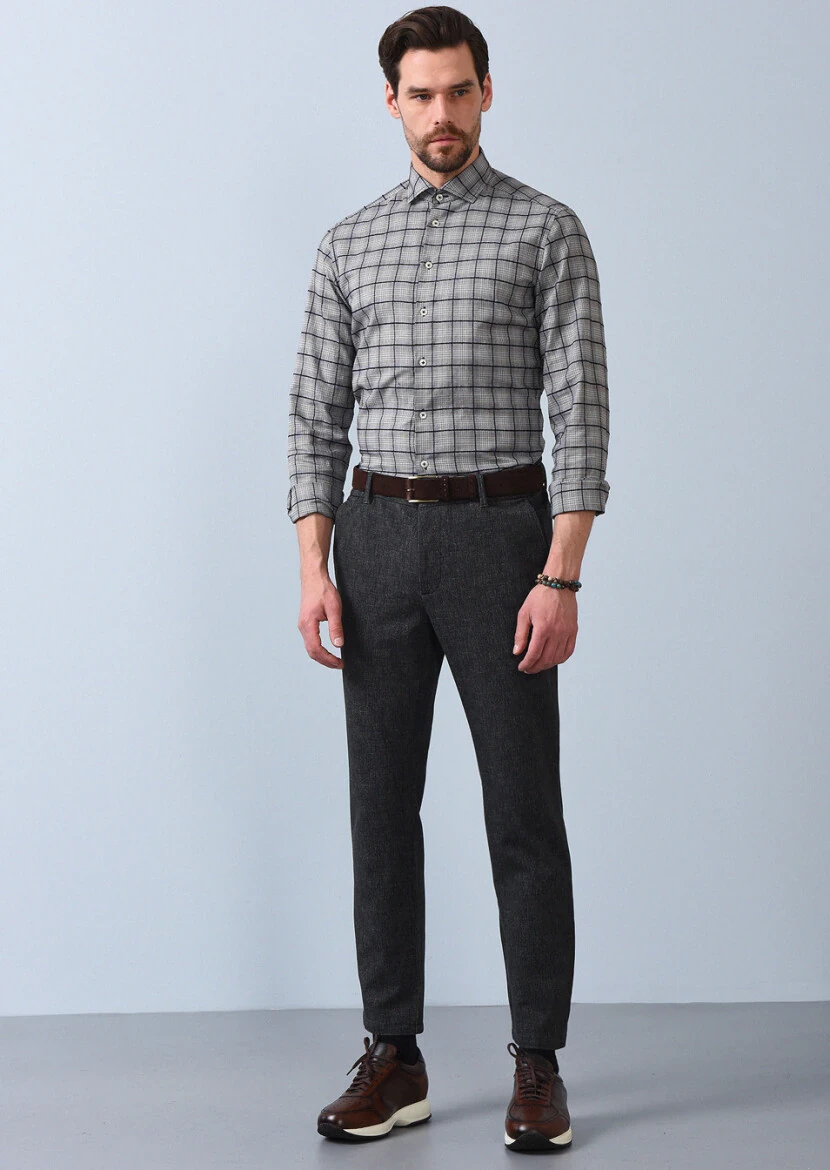 Antrasit Düz Örme Jogging Fit Casual Pamuk Karışımlı Pantolon - 4