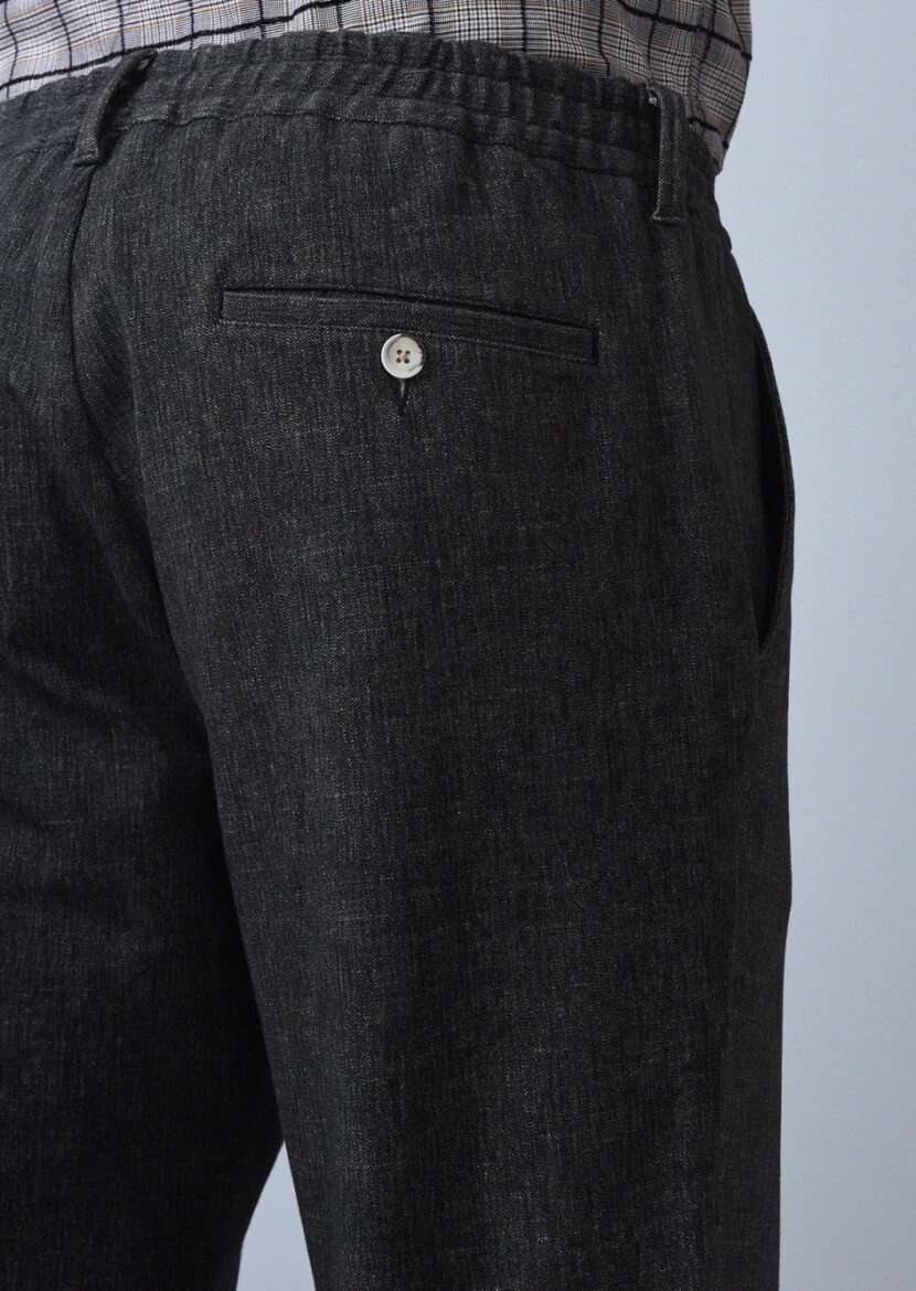 Antrasit Düz Örme Jogging Fit Casual Pamuk Karışımlı Pantolon - 5