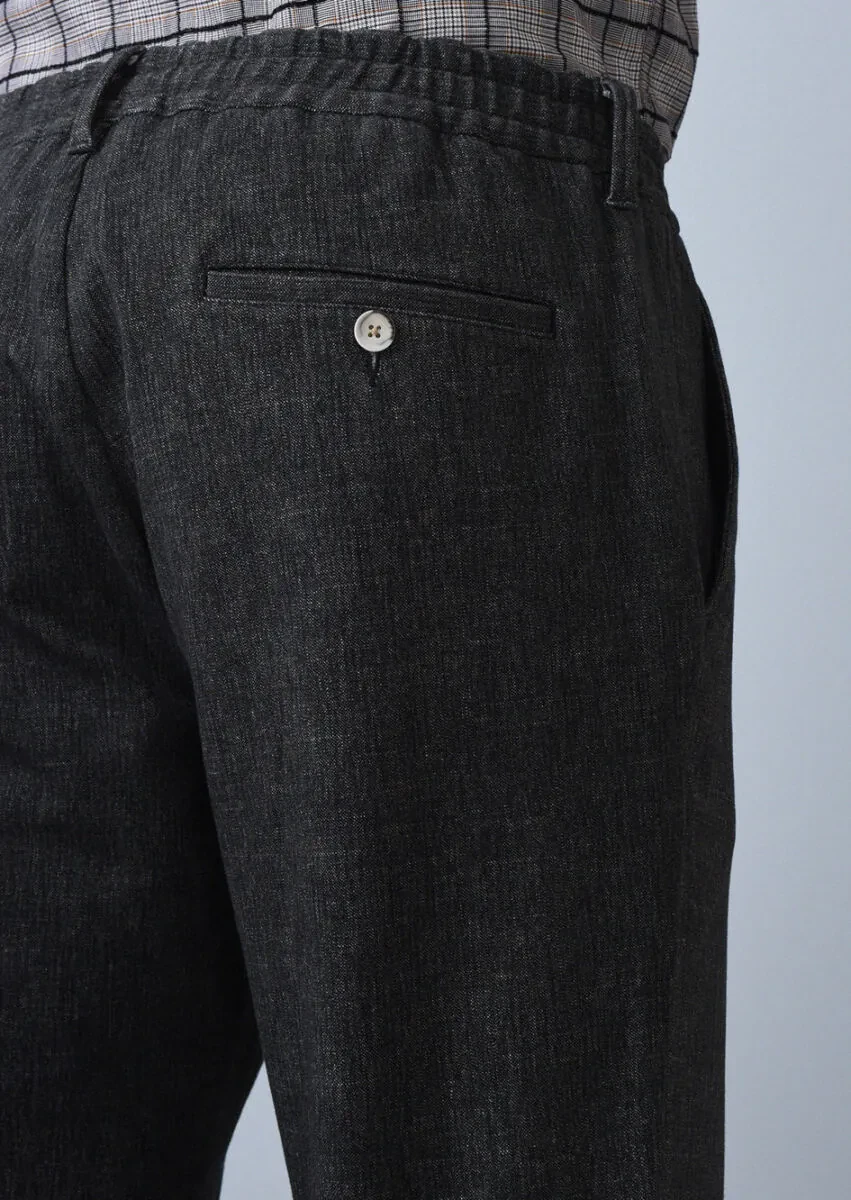 Antrasit Düz Örme Jogging Fit Casual Pamuk Karışımlı Pantolon - 5