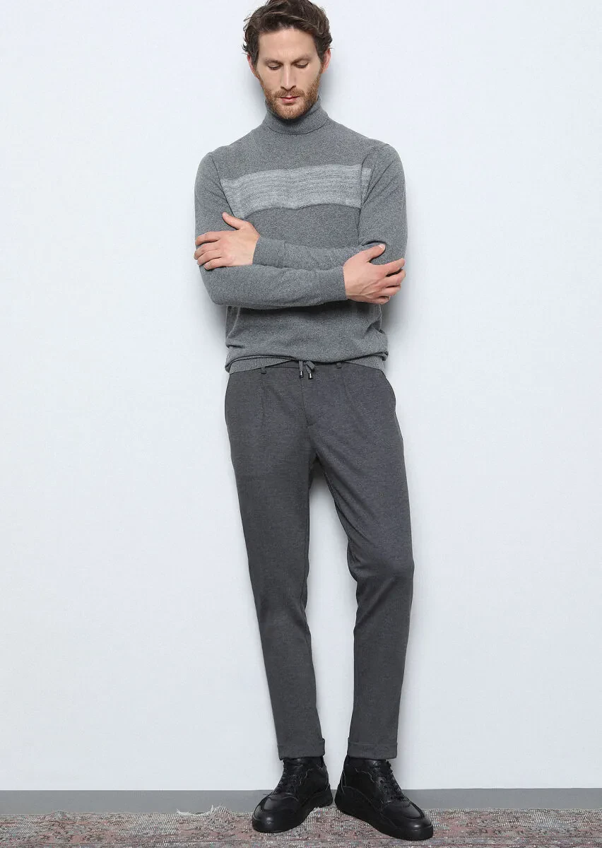 Antrasit Düz Örme Jogging Fit Casual Pantolon - 1