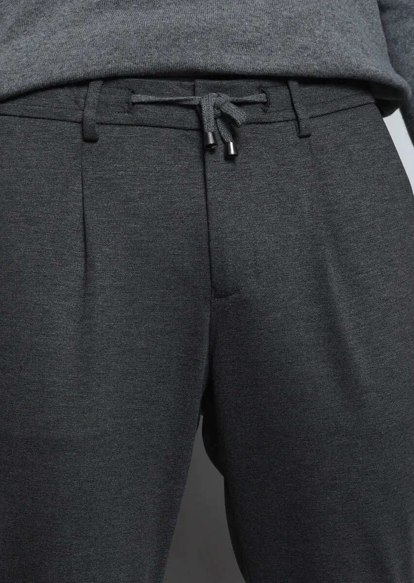 Antrasit Düz Örme Jogging Fit Casual Pantolon - 2