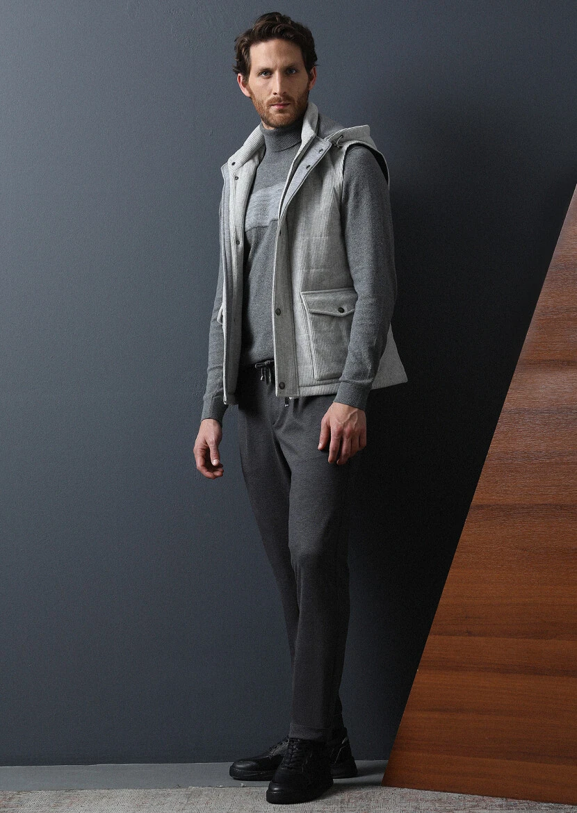 Antrasit Düz Örme Jogging Fit Casual Pantolon - 3