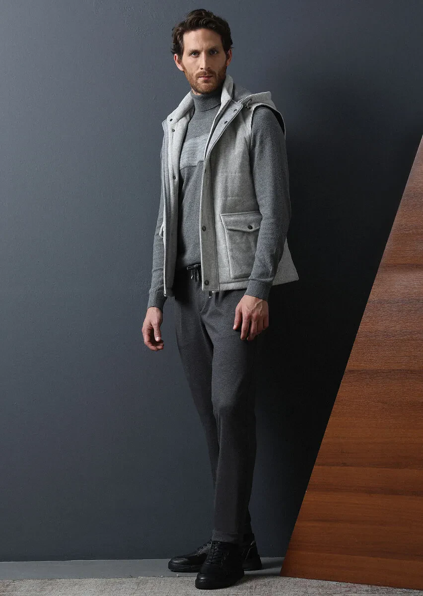 Antrasit Düz Örme Jogging Fit Casual Pantolon - 3