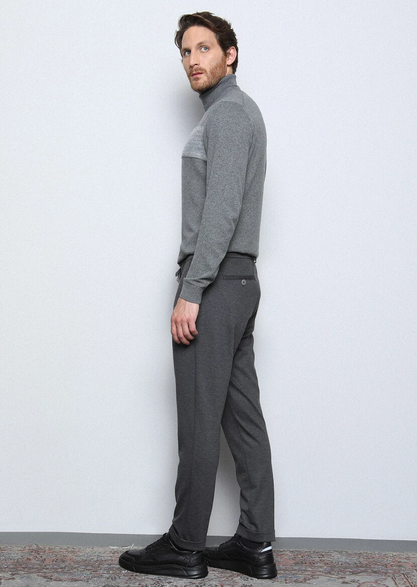 Antrasit Düz Örme Jogging Fit Casual Pantolon - 5