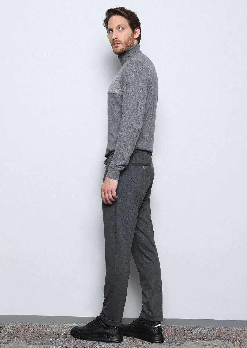 Antrasit Düz Örme Jogging Fit Casual Pantolon - 5