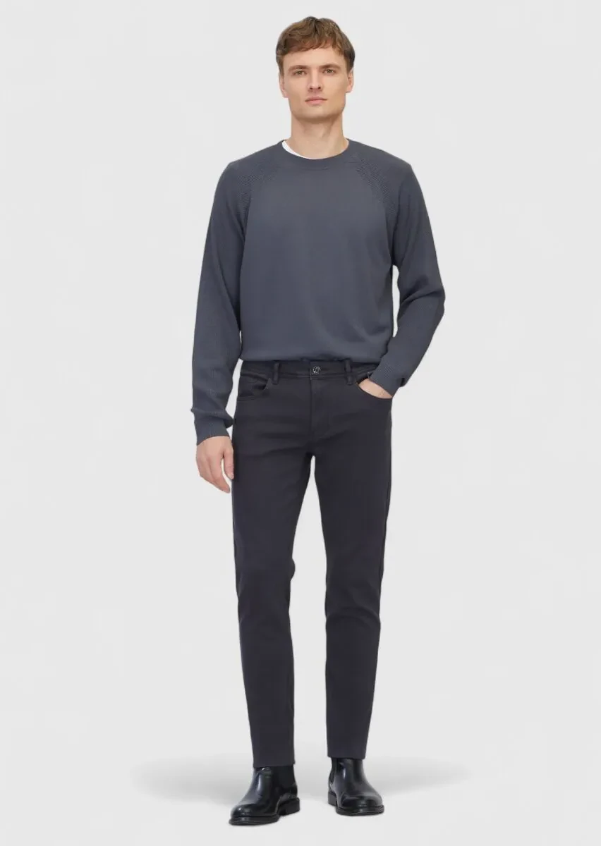 Antrasit Düz Örme Slim Fit Casual Pamuk Karışımlı Pantolon - 1