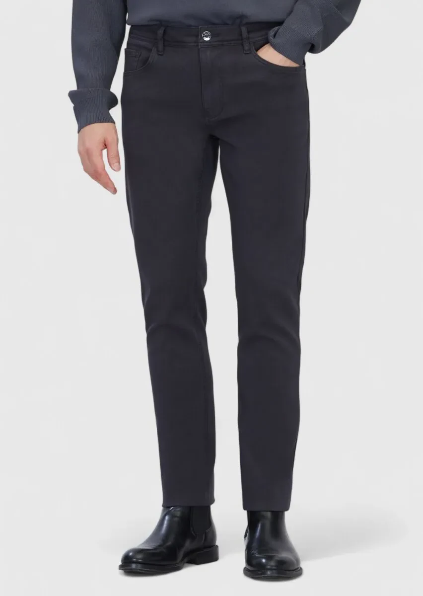 Antrasit Düz Örme Slim Fit Casual Pamuk Karışımlı Pantolon - 2