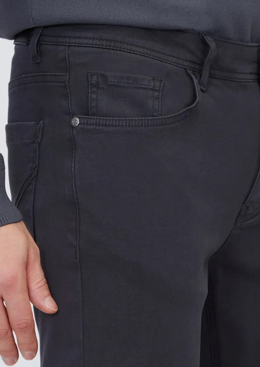 Antrasit Düz Örme Slim Fit Casual Pamuk Karışımlı Pantolon - 3