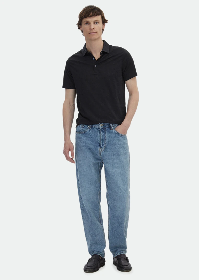 Antrasit Düz Polo Yaka İpek Karışımlı T-Shirt - 2