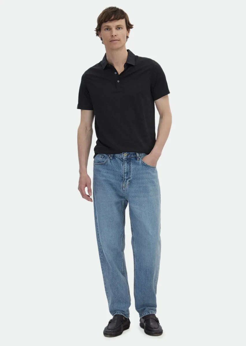 Antrasit Düz Polo Yaka İpek Karışımlı T-Shirt - 2