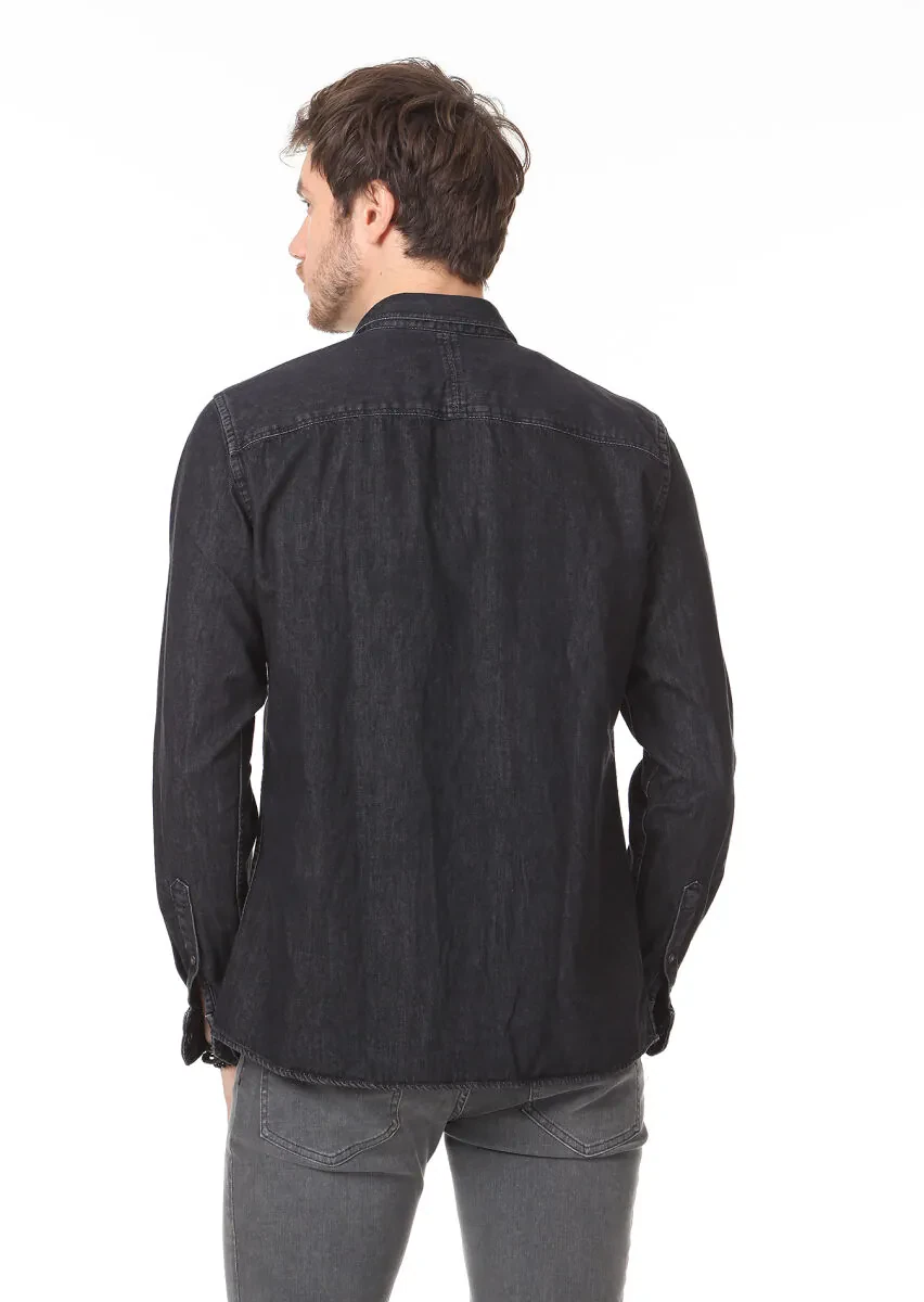 Antrasit Düz Regular Fit Dokuma Casual %100 Pamuk Gömlek - 5