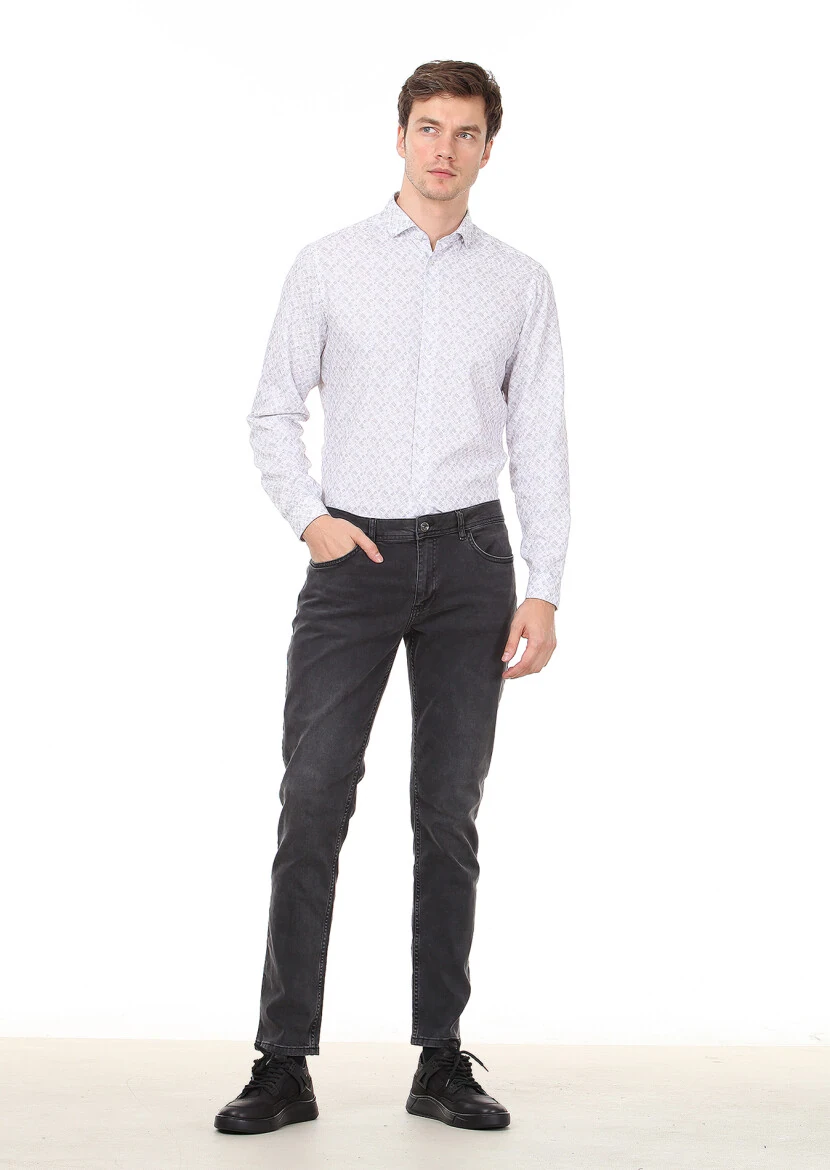 Antrasit Düz Slim Fit Denim Pamuk Karışımlı Pantolon - 1