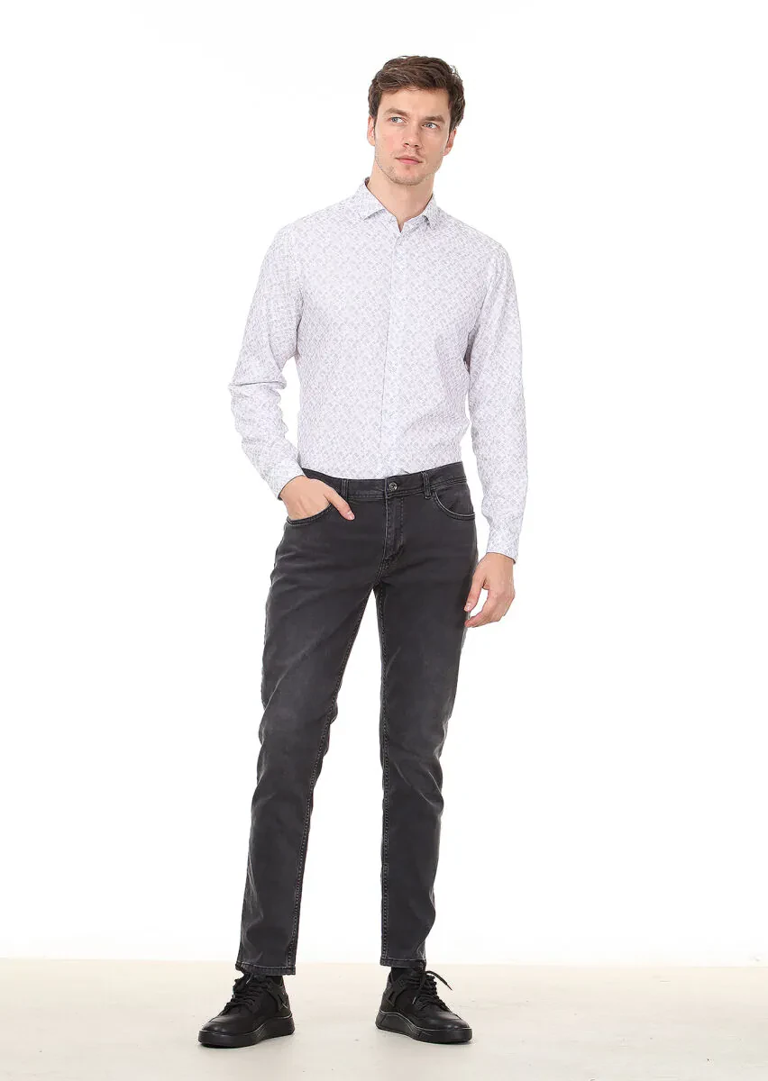 Antrasit Düz Slim Fit Denim Pamuk Karışımlı Pantolon - 1