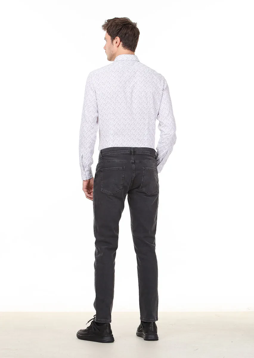 Antrasit Düz Slim Fit Denim Pamuk Karışımlı Pantolon - 4