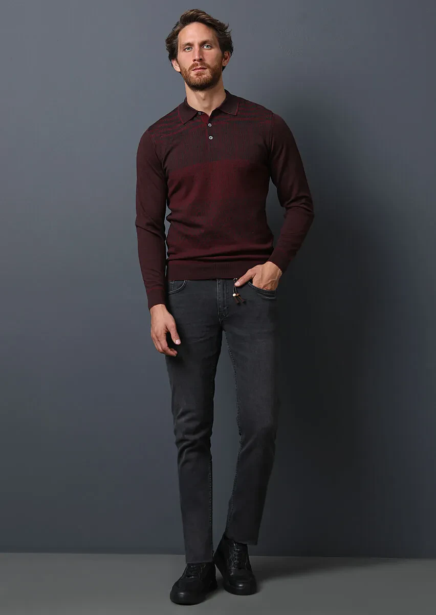 Antrasit Düz Slim Fit Denim Pamuk Karışımlı Pantolon - 1