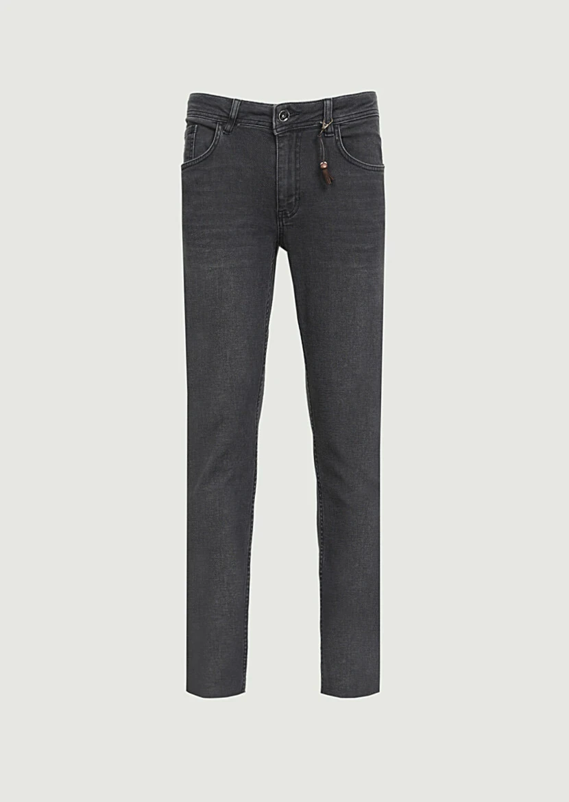 Antrasit Düz Slim Fit Denim Pamuk Karışımlı Pantolon - 6