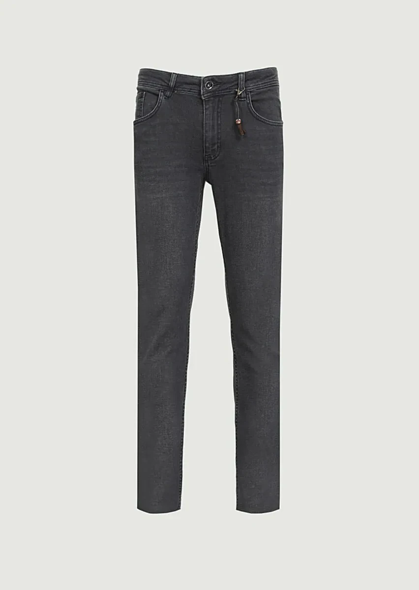 Antrasit Düz Slim Fit Denim Pamuk Karışımlı Pantolon - 6