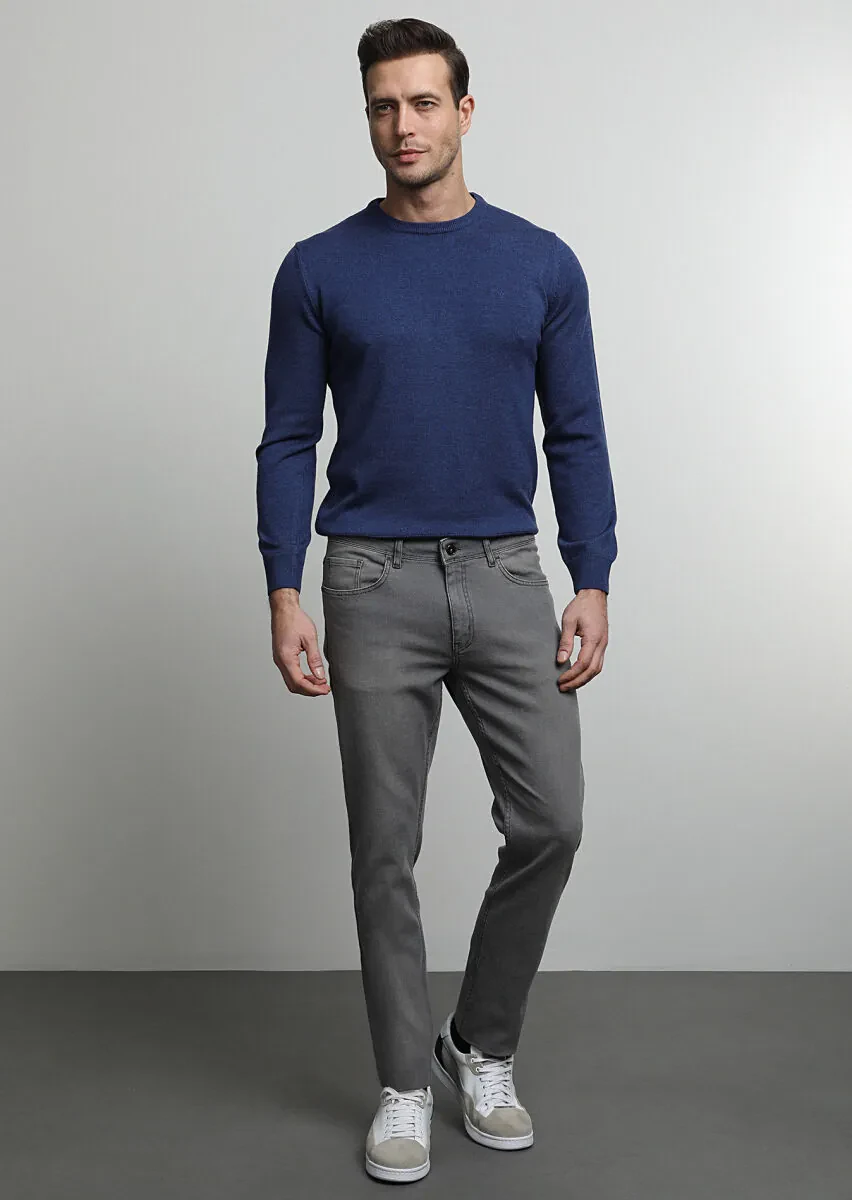 Antrasit Düz Slim Fit Denim Pamuk Karışımlı Pantolon - 1